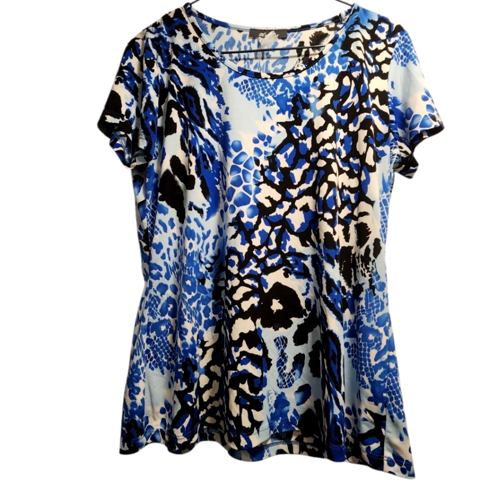 Mr. Max Women's Blue and Black Patterned Top Size Large